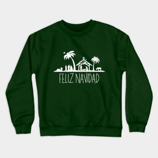 Feliz Navidad White Christmas Nativity Scene Crewneck Sweatshirt